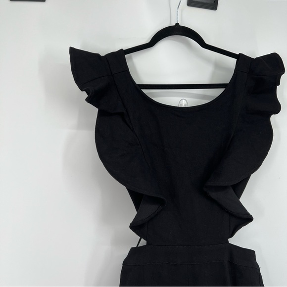 Jealous Tomato Denim Black Cutout Ruffle Sleeveless Wide Leg Overall Jumpsuit - Picture 4 of 9